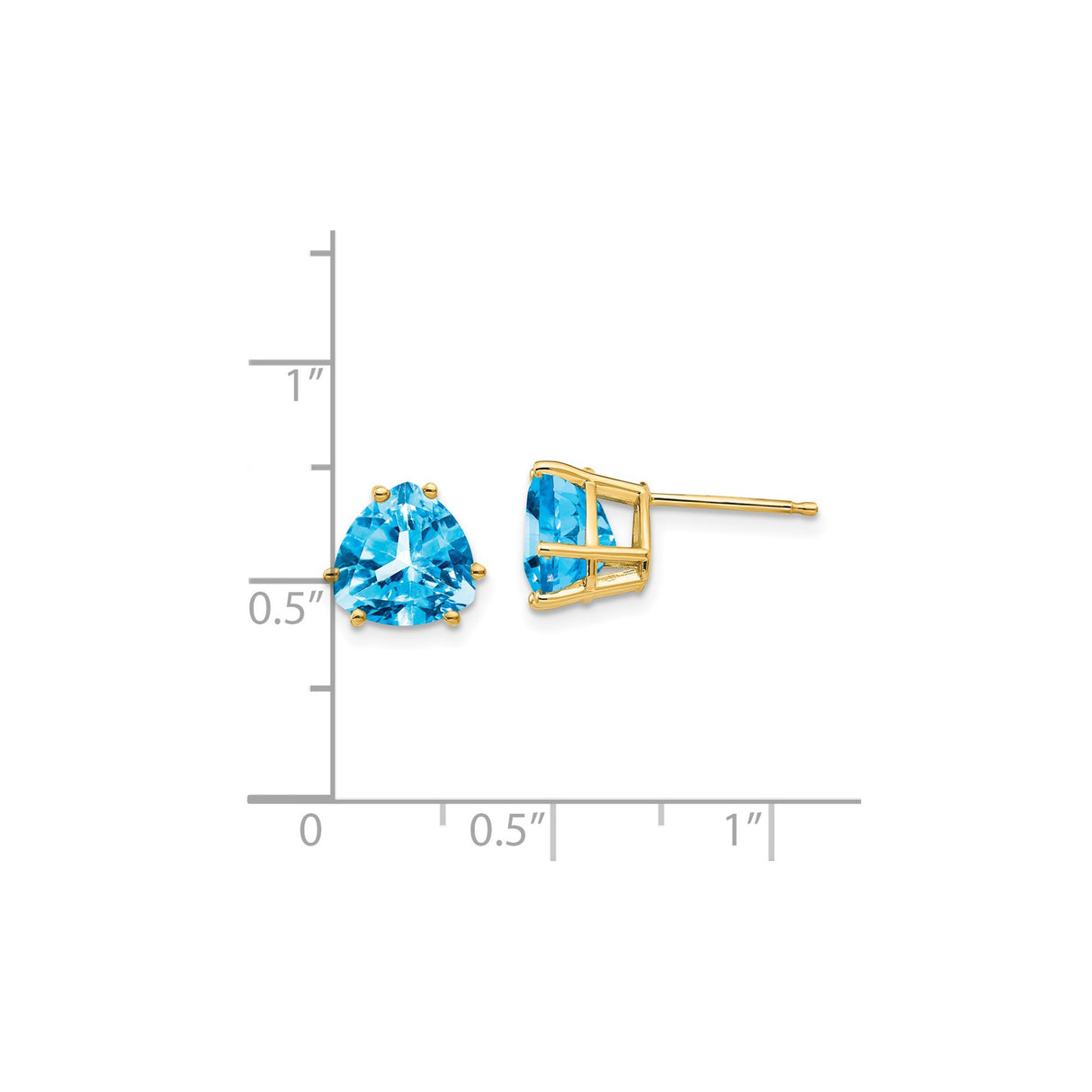 14k Yellow Gold Stud Earrings with Trillion Cut Swiss Blue Topaz, Triangle Minimalist Design