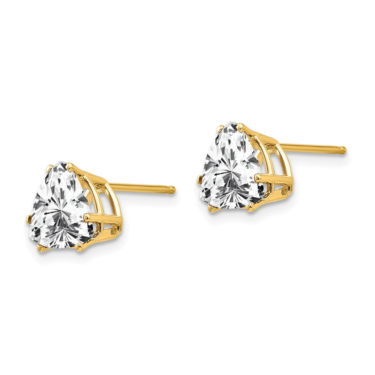 14k Yellow Gold Stud Earrings with Trillion Cut Cubic Zirconia, Minimalist Crystal Design