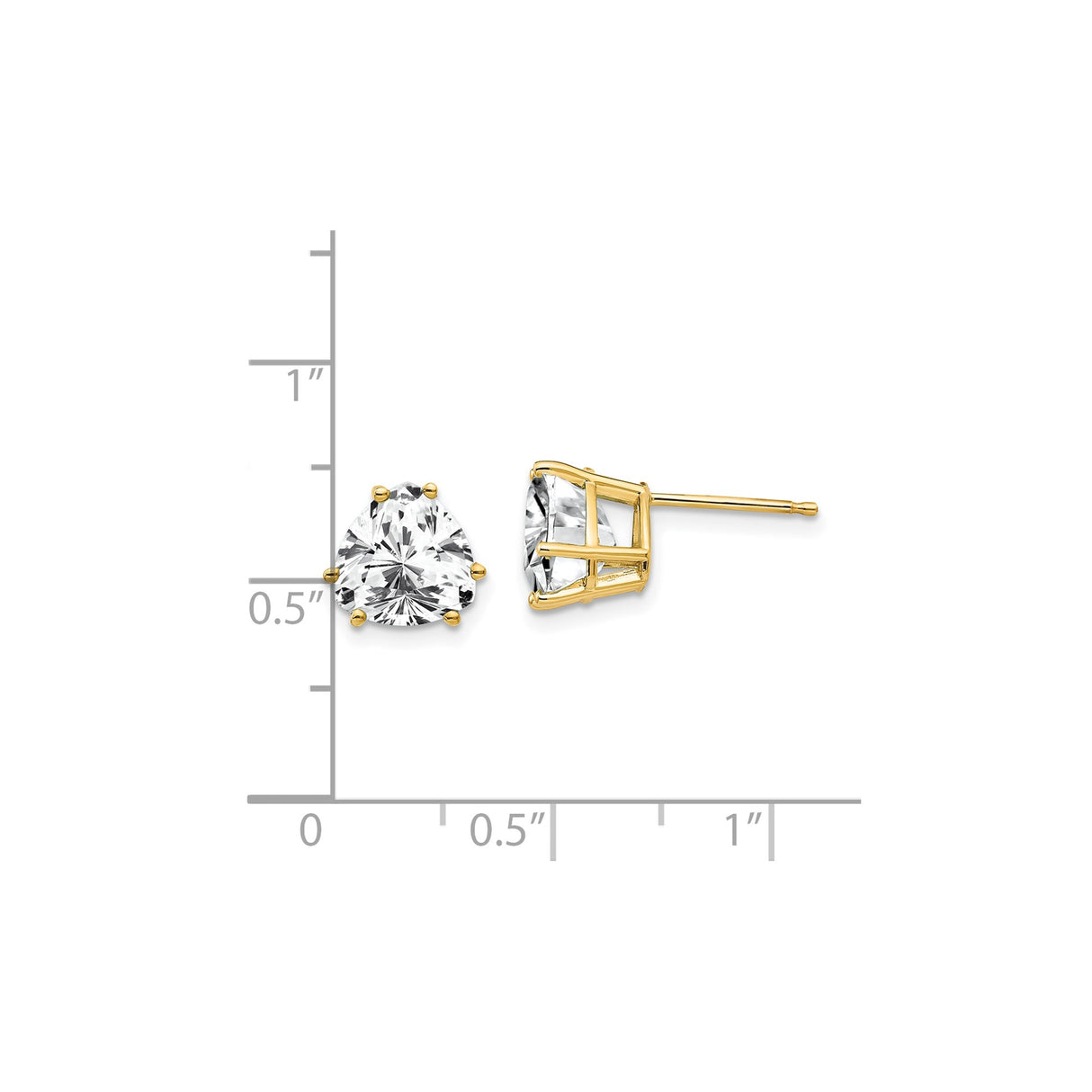 14k Yellow Gold Stud Earrings with Trillion Cut Cubic Zirconia, Minimalist Crystal Design