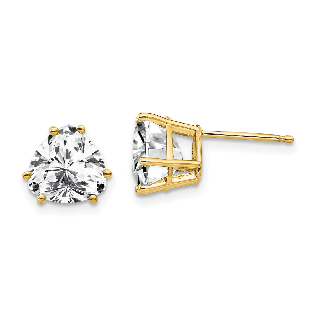 14k Yellow Gold Stud Earrings with Trillion Cut Cubic Zirconia, Minimalist Crystal Design