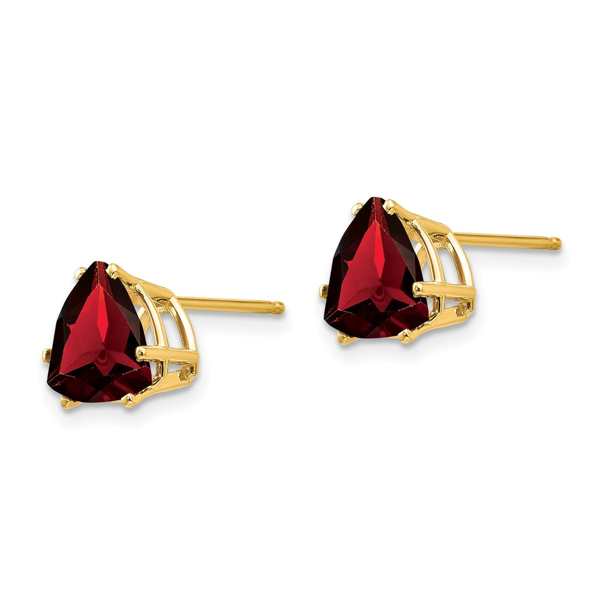 14k Yellow Gold Garnet Stud Earrings, Triangle Cut Minimalist Design, January Birthstone