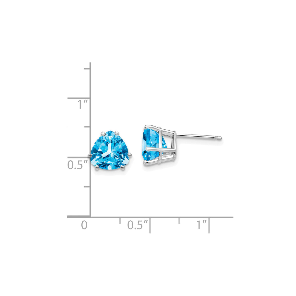 14k White Gold Stud Earrings with Trillion Cut Swiss Blue Topaz, Minimalist Modern Style