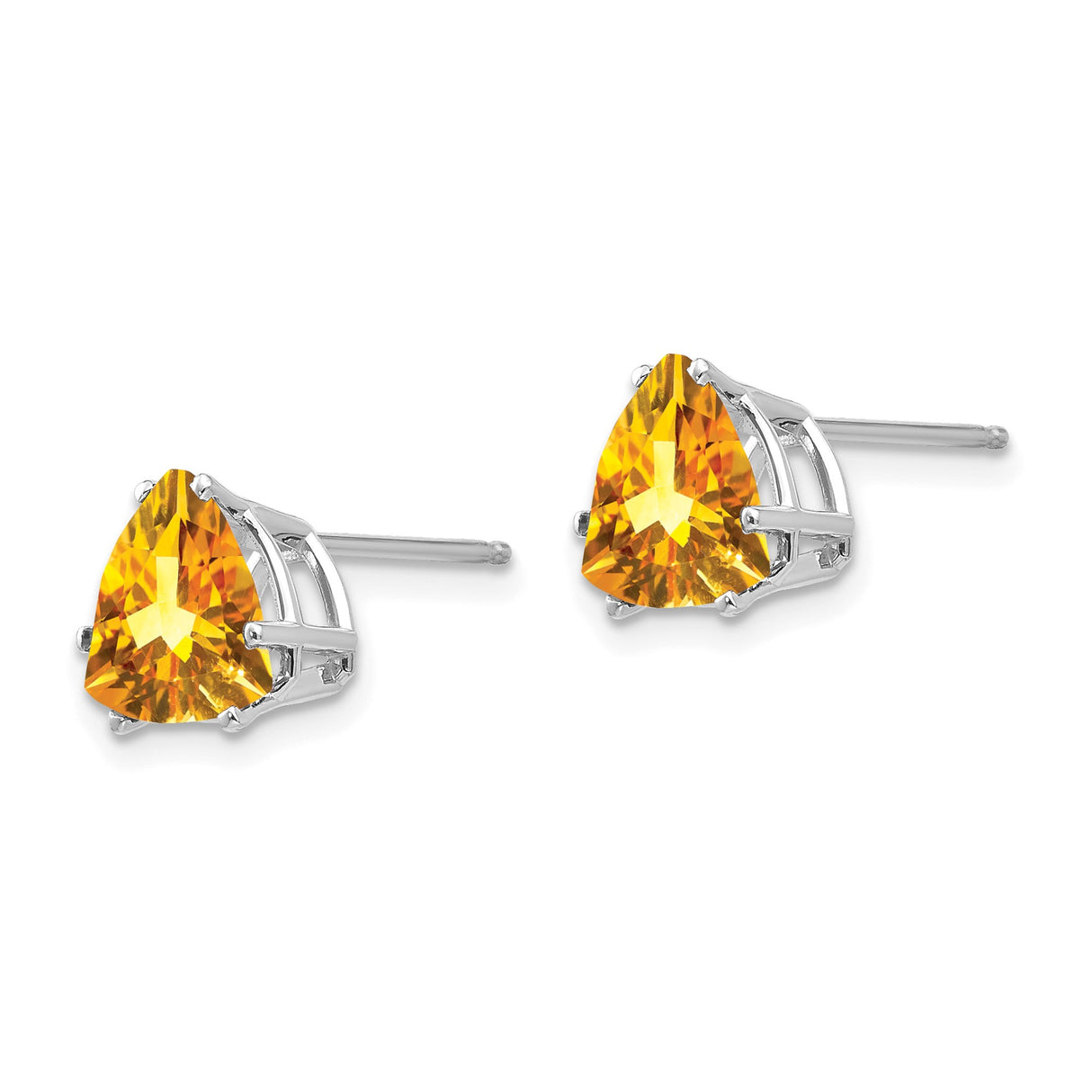 14k White Gold Trillion Cut Citrine Stud Earrings, Triangle Minimalist Style for Women