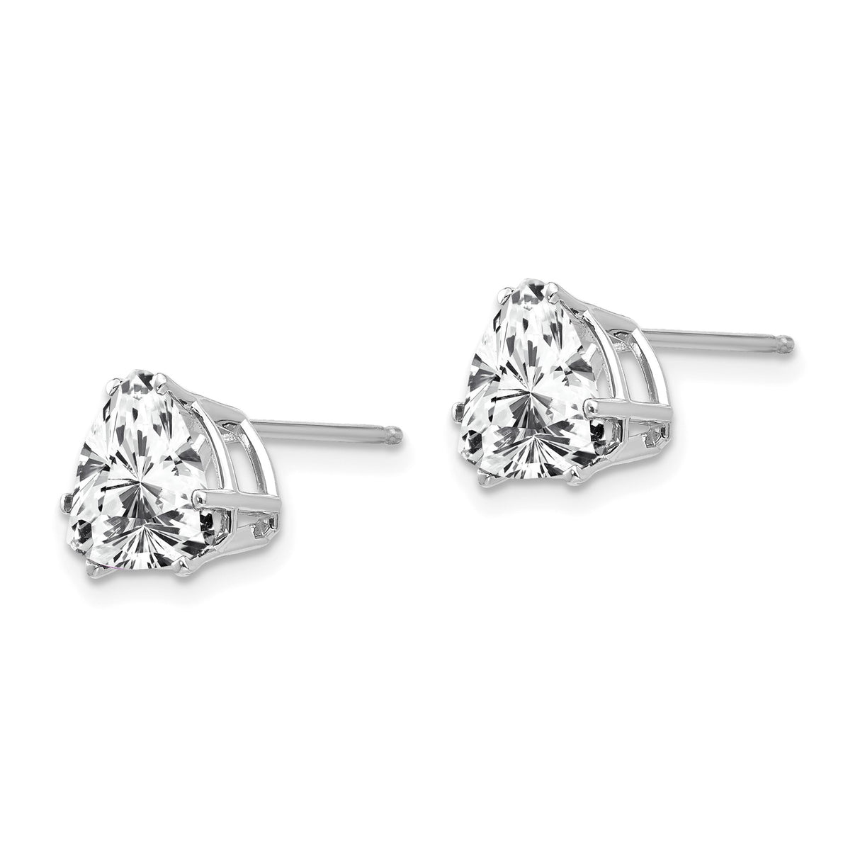 14k White Gold Trillion Cut Cubic Zirconia Stud Earrings, Solitaire Three Prong Setting