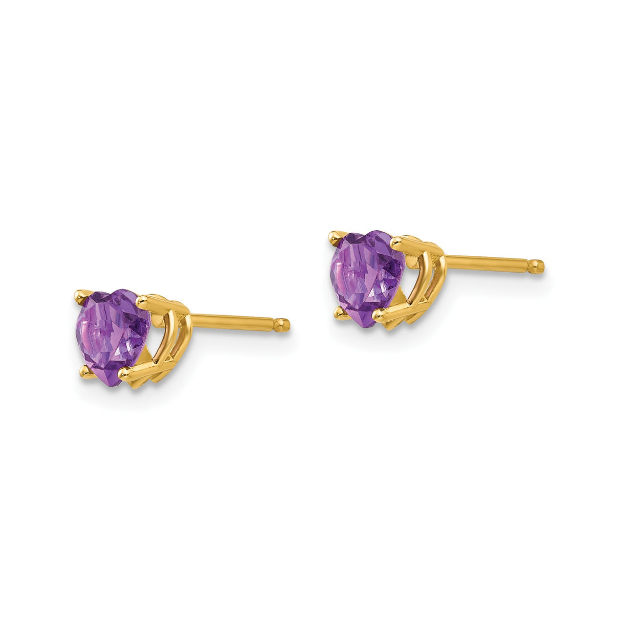 14k Yellow Gold Heart Stud Earrings with Amethyst, Romantic Jewelry for Women