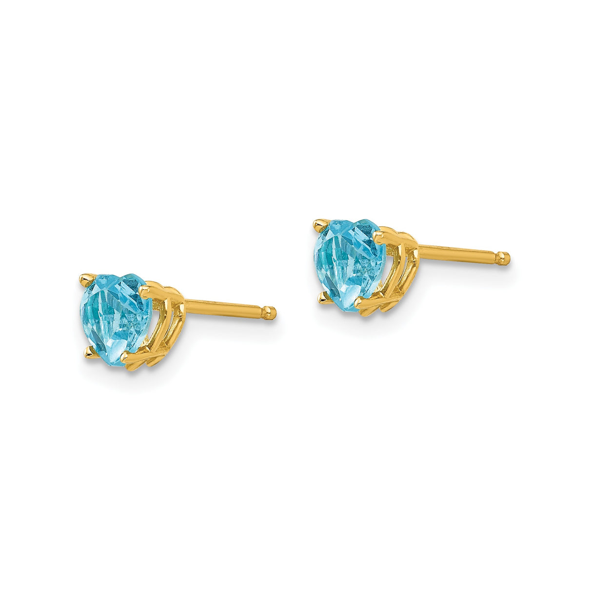 14k Yellow Gold Heart Stud Earrings with Swiss Blue Topaz Prong Setting