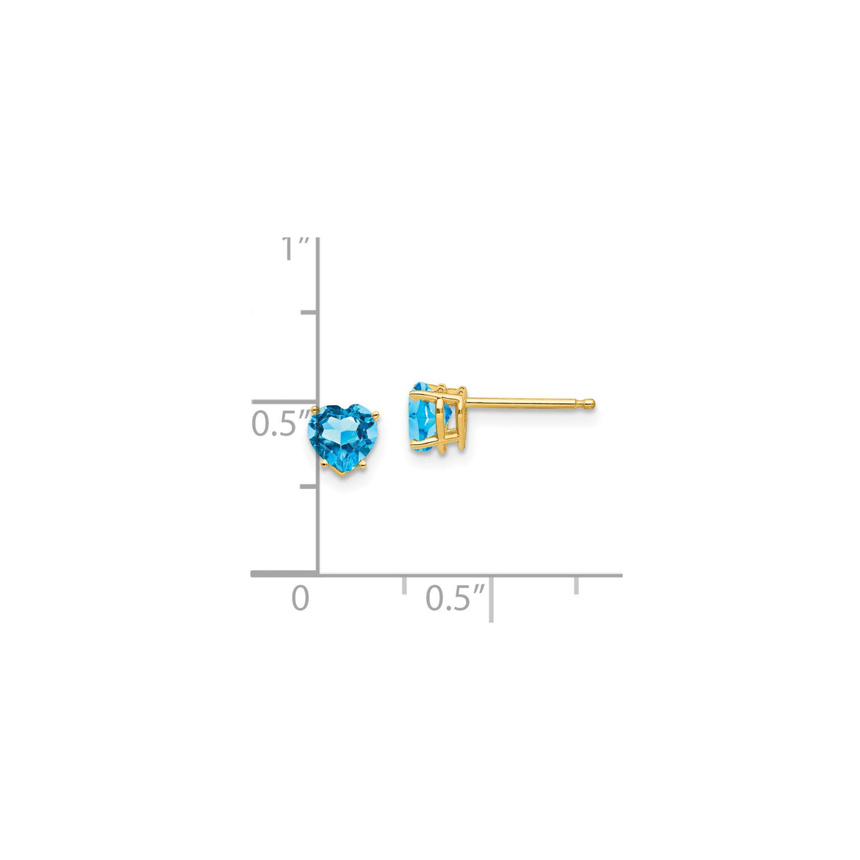 14k Yellow Gold Heart Stud Earrings with Swiss Blue Topaz Prong Setting