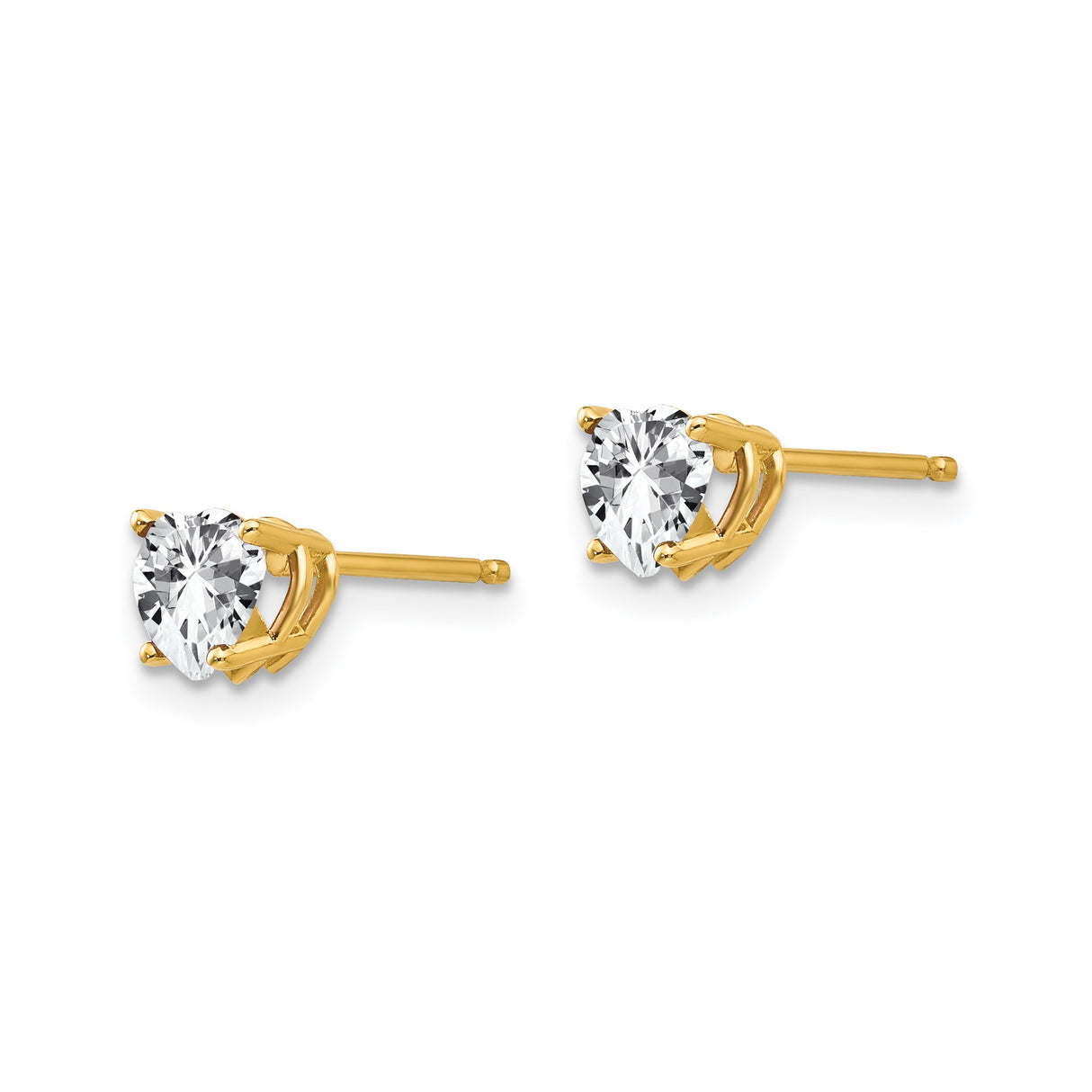 14k Yellow Gold Heart Stud Earrings with Cubic Zirconia, Dainty Romantic Style
