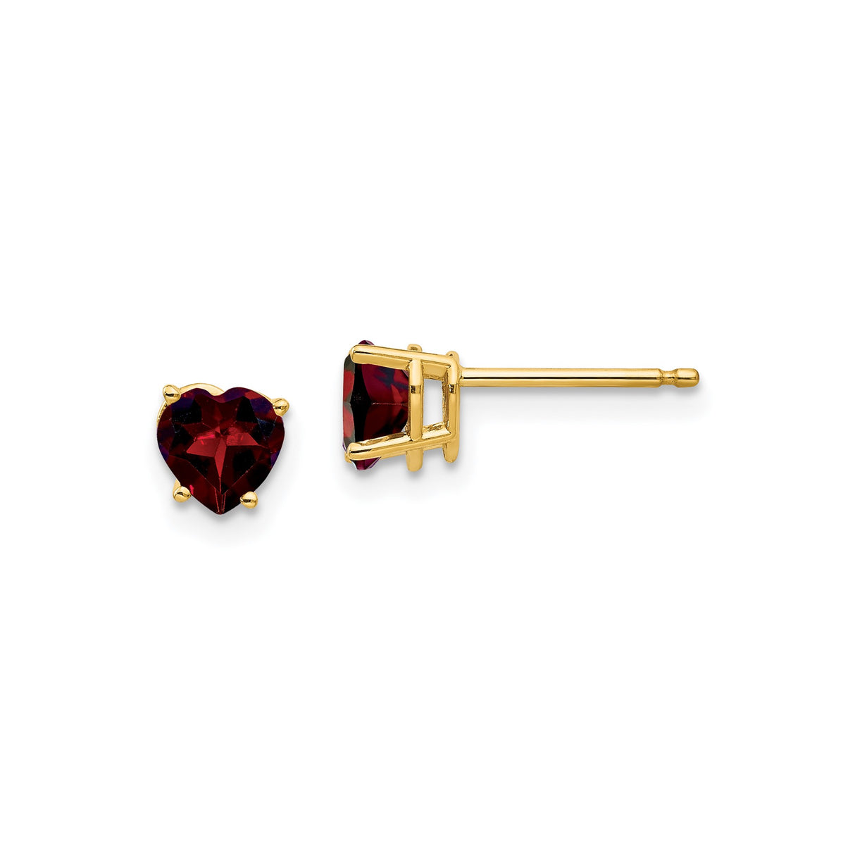 14k Yellow Gold Heart Shaped Stud Earrings with Garnet Gemstones, Romantic Jewelry for Women