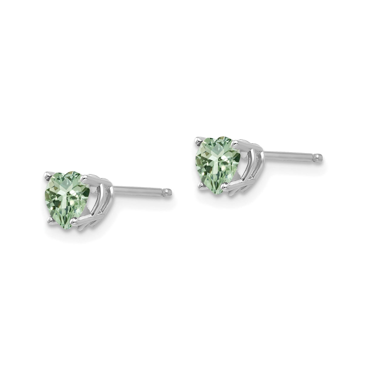 14k White Gold Heart Stud Earrings with Light Green Quartz Gemstones for Women