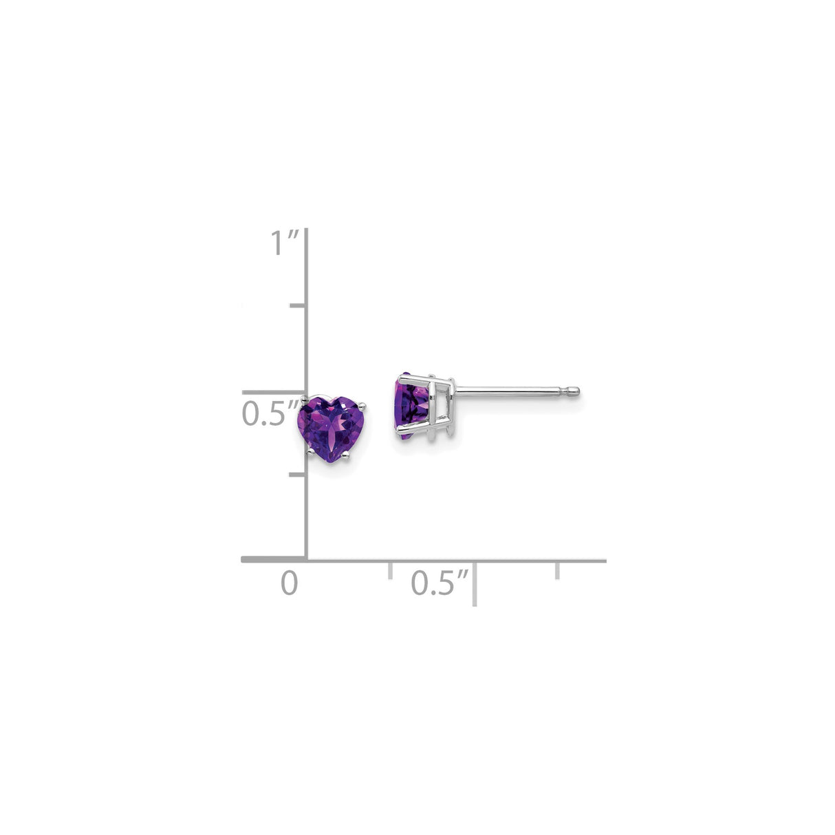 14k White Gold Heart Shaped Amethyst Stud Earrings, Prong Set Purple Gemstone for Women