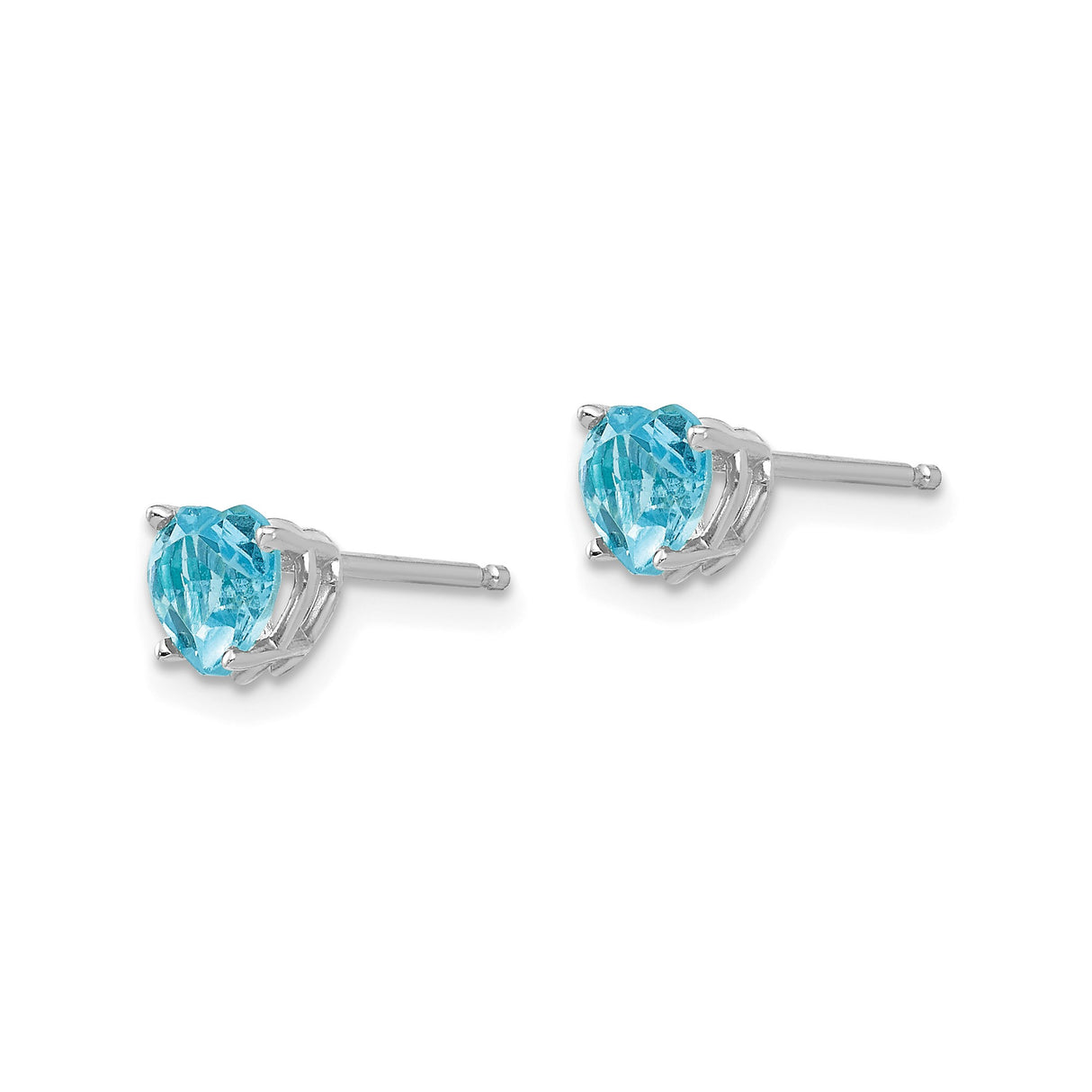 14k White Gold Heart Stud Earrings with Swiss Blue Topaz, Romantic November Birthstone Jewelry