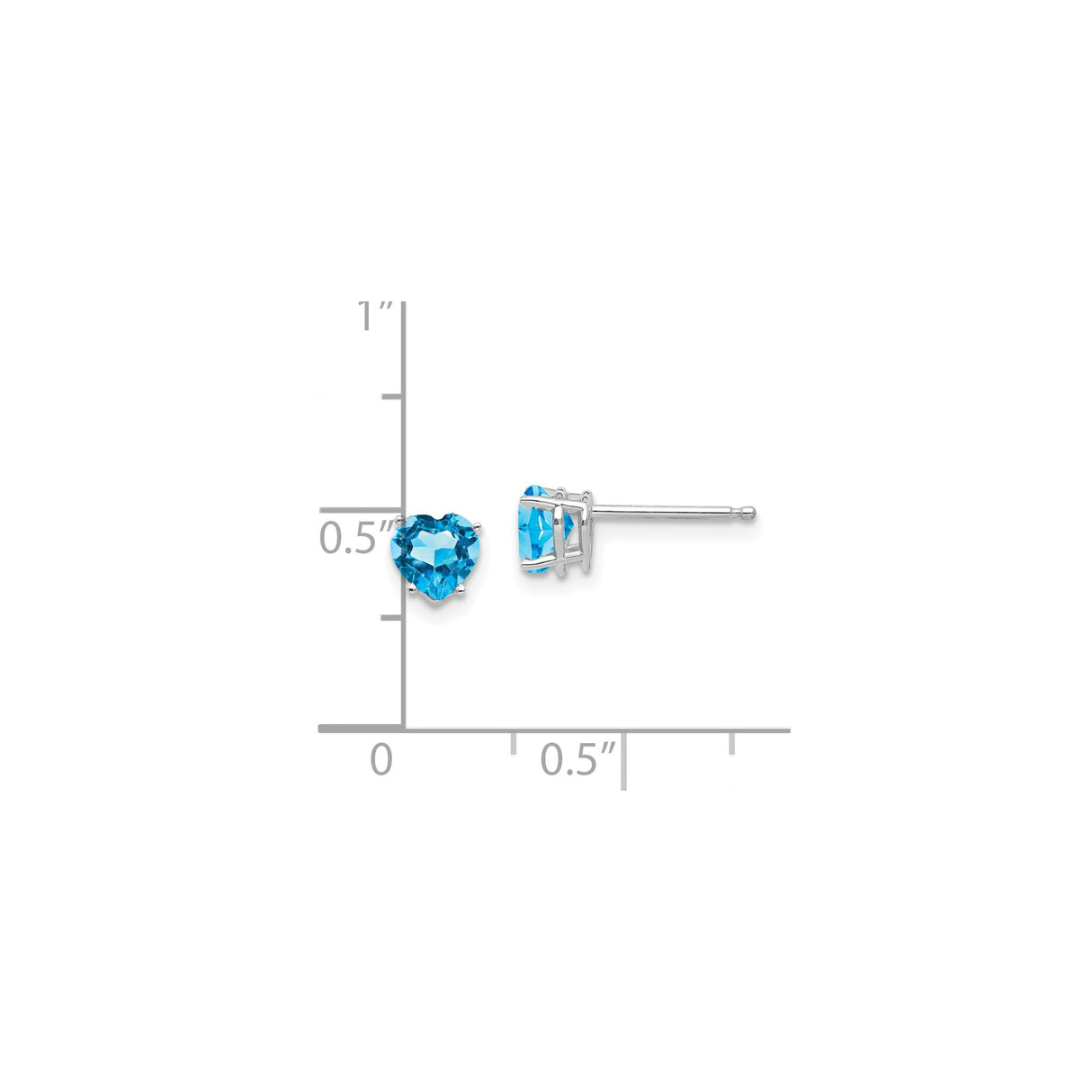 14k White Gold Heart Stud Earrings with Swiss Blue Topaz, Romantic November Birthstone Jewelry