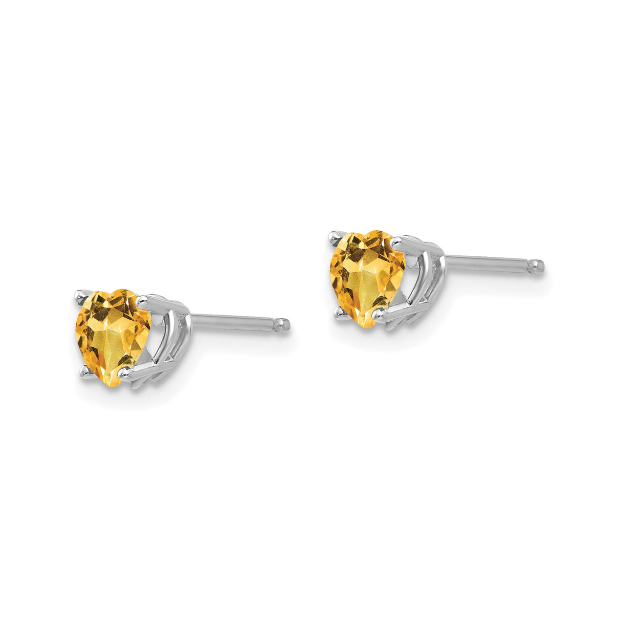 14k White Gold Heart Shaped Citrine Stud Earrings, November Birthstone Jewelry