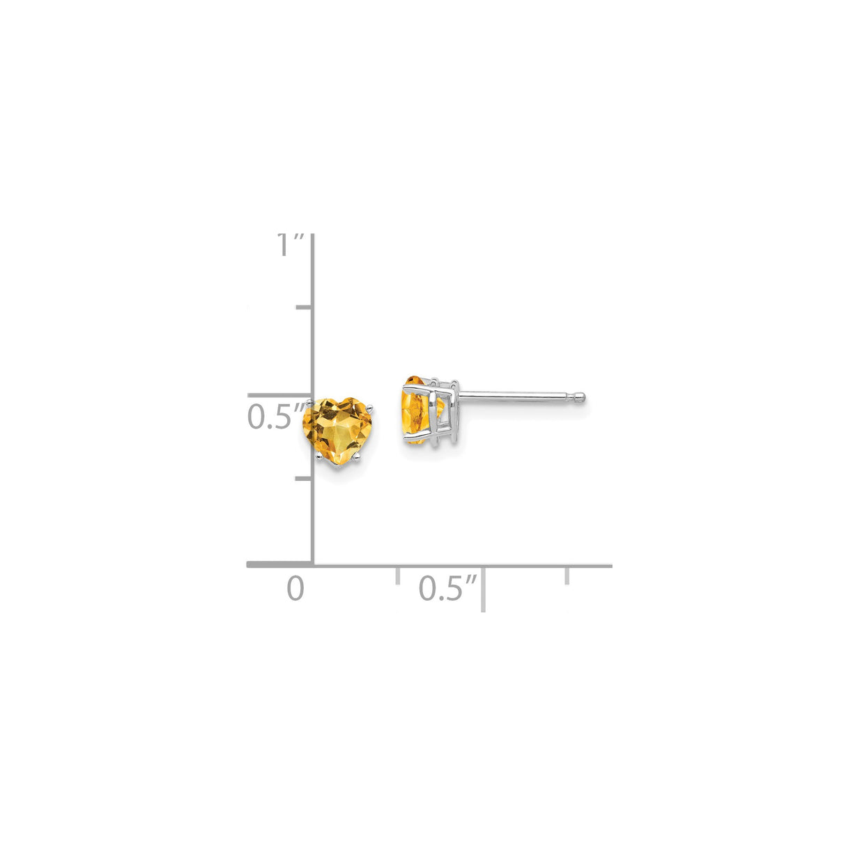 14k White Gold Heart Shaped Citrine Stud Earrings, November Birthstone Jewelry