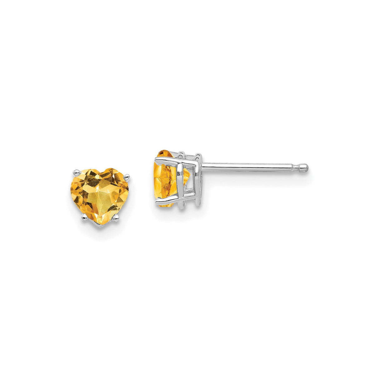 14k White Gold Heart Shaped Citrine Stud Earrings, November Birthstone Jewelry