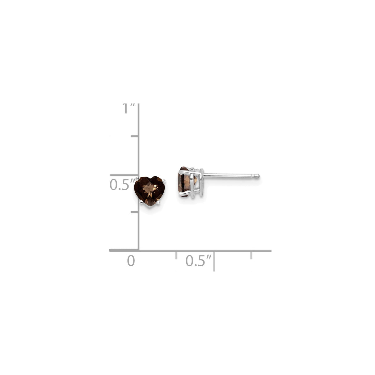 14k White Gold Heart Stud Earrings with Smoky Quartz Gemstone for Women