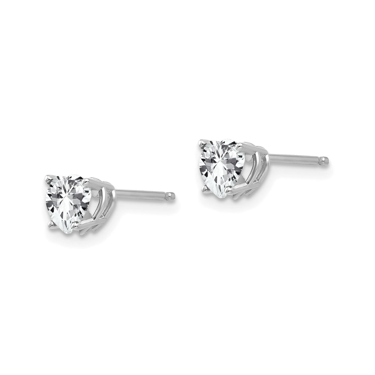 14k White Gold Heart Stud Earrings with Cubic Zirconia for Women, Dainty Romantic Style