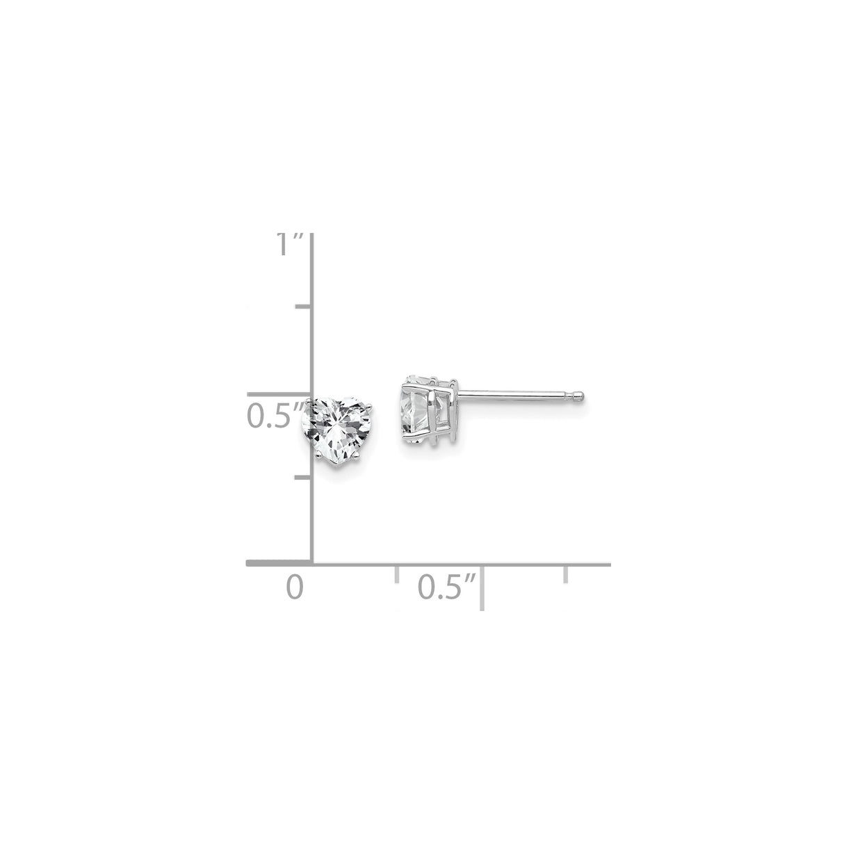 14k White Gold Heart Stud Earrings with Cubic Zirconia for Women, Dainty Romantic Style