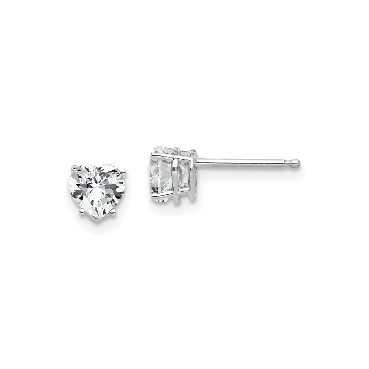 14k White Gold Heart Stud Earrings with Cubic Zirconia for Women, Dainty Romantic Style