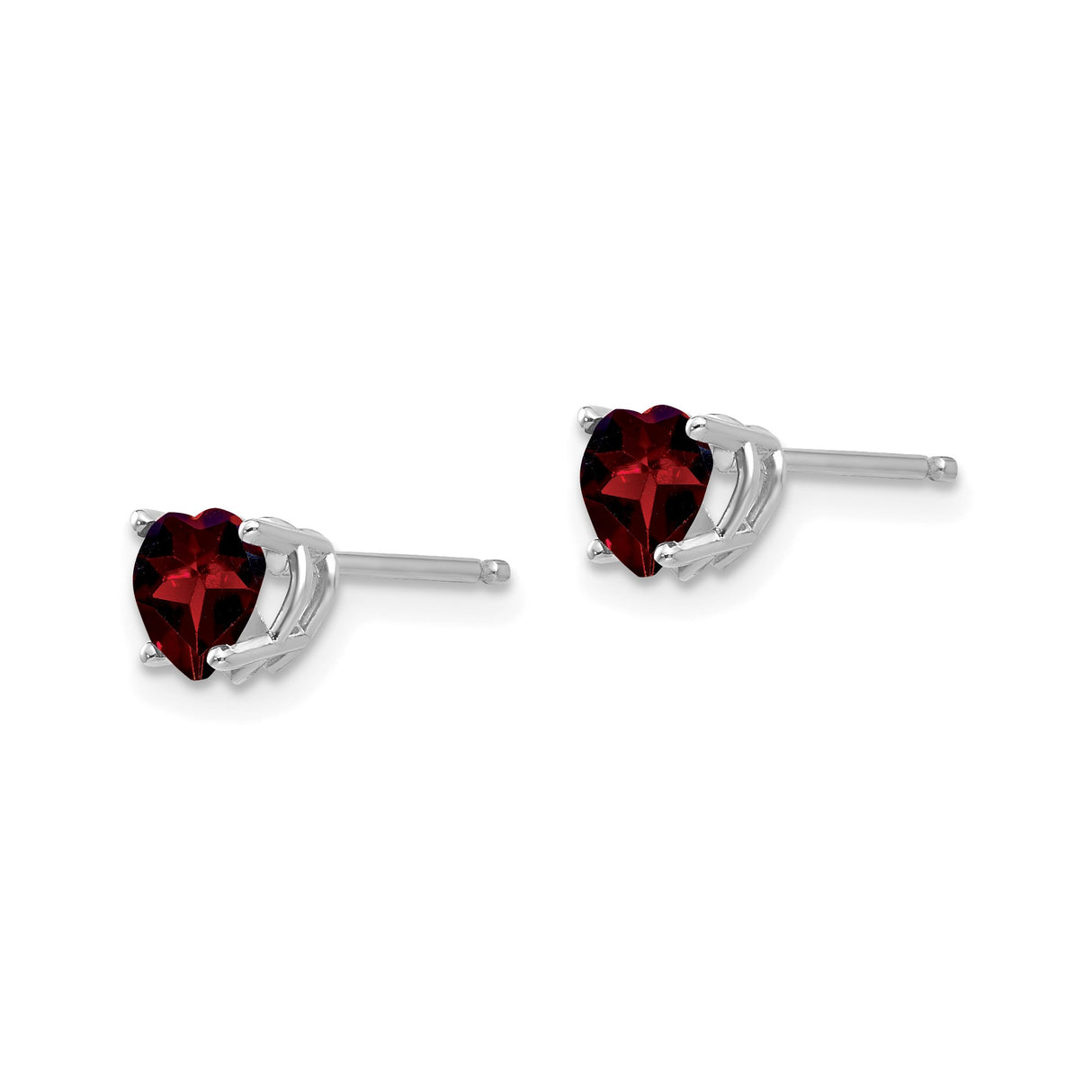 14k White Gold Heart Stud Earrings with Garnet Gemstones for Women