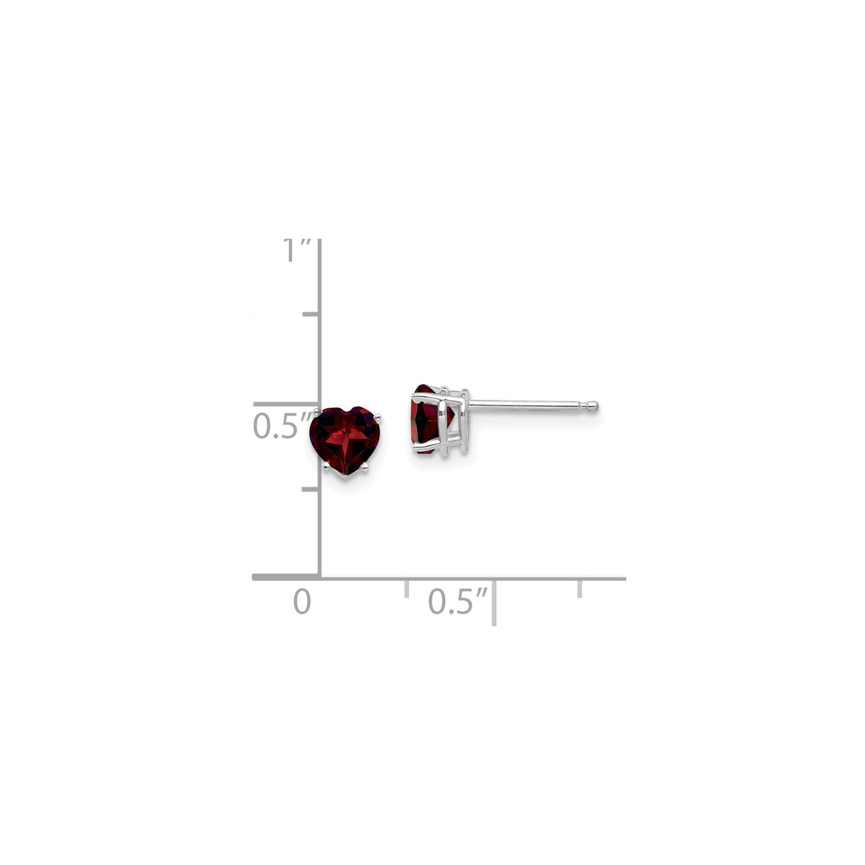 14k White Gold Heart Stud Earrings with Garnet Gemstones for Women