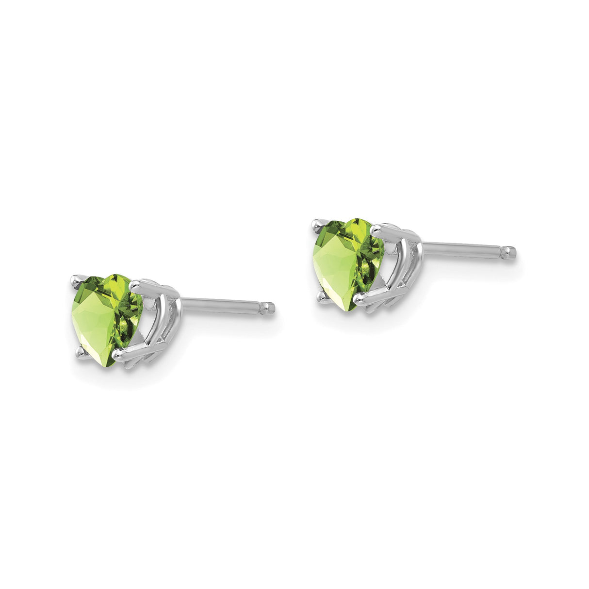 14k White Gold Heart Shaped Peridot Stud Earrings, Dainty Birthstone Jewelry for Women