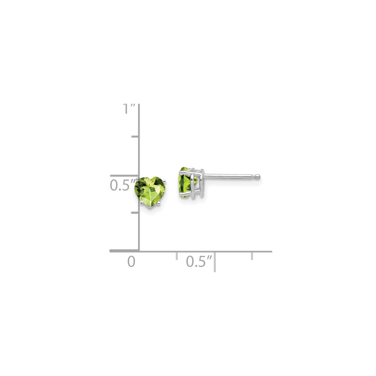 14k White Gold Heart Shaped Peridot Stud Earrings, Dainty Birthstone Jewelry for Women