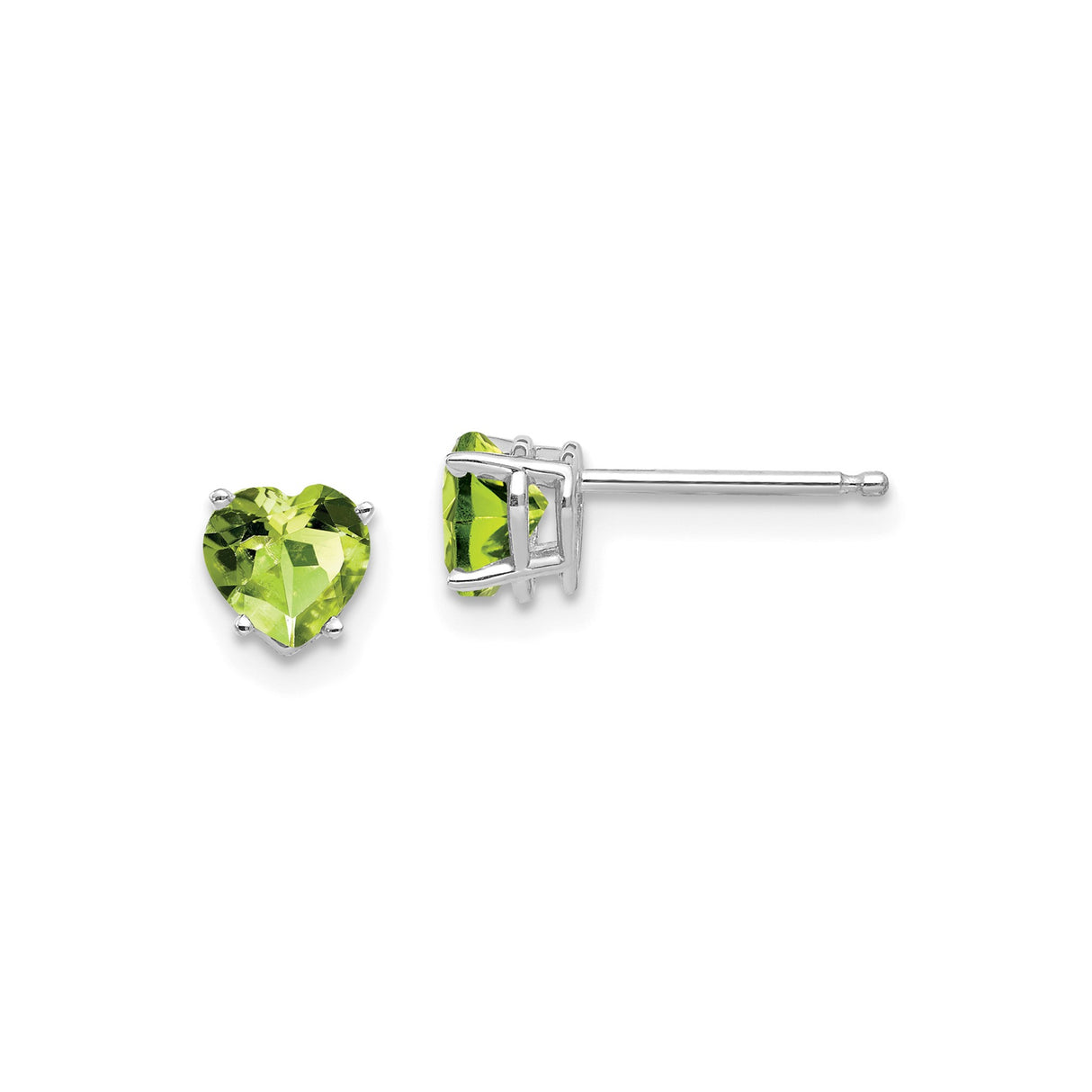 14k White Gold Heart Shaped Peridot Stud Earrings, Dainty Birthstone Jewelry for Women