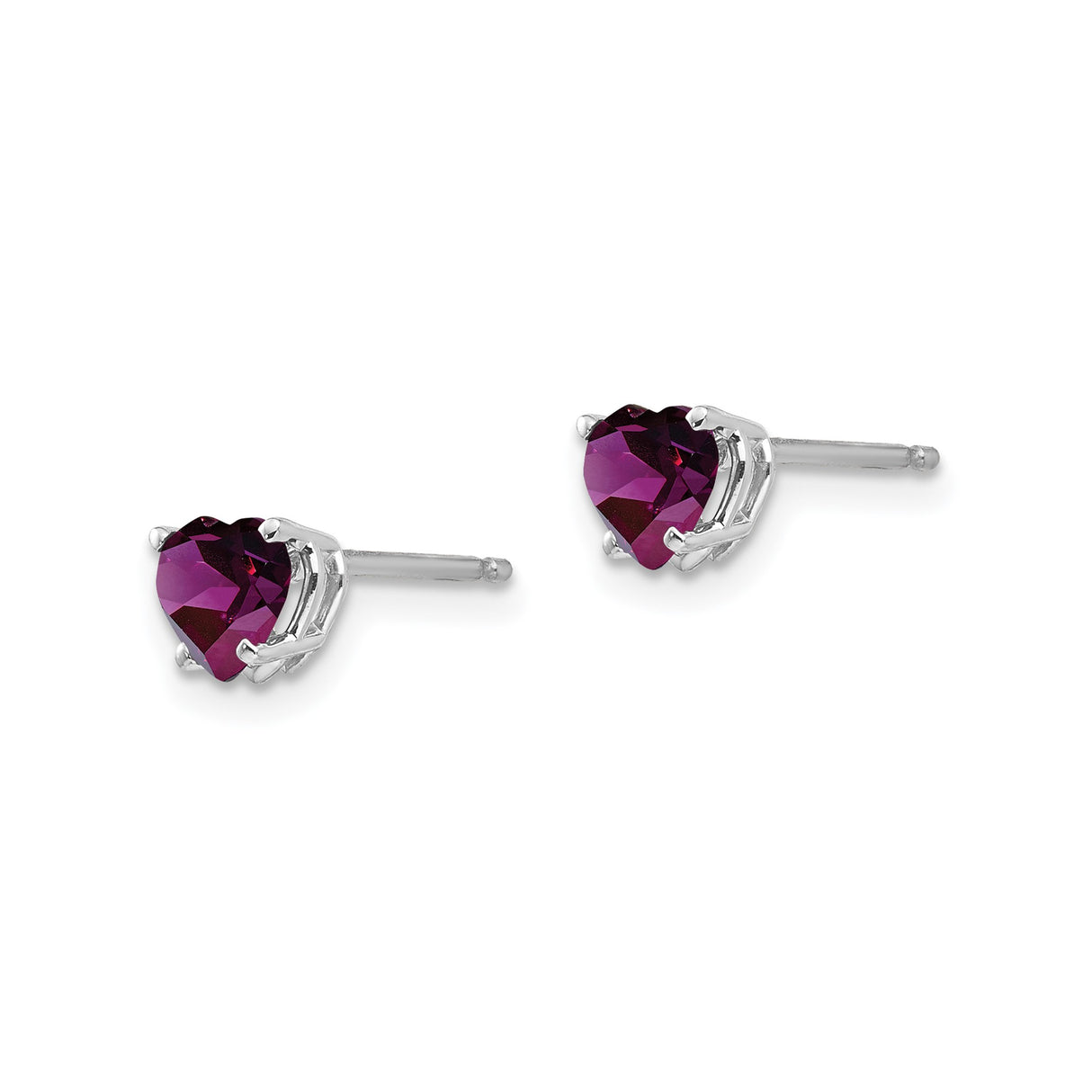 14k White Gold Heart Stud Earrings with Rhodolite Garnet Gemstones for Women