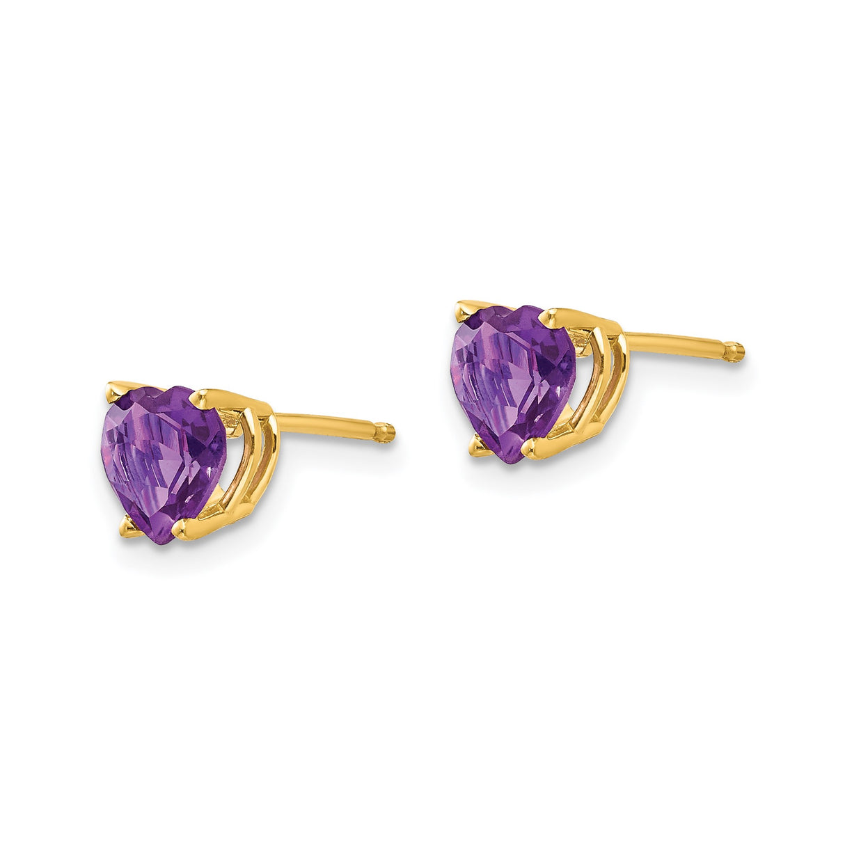 14k Yellow Gold Heart Stud Earrings with Amethyst Gemstone for Women