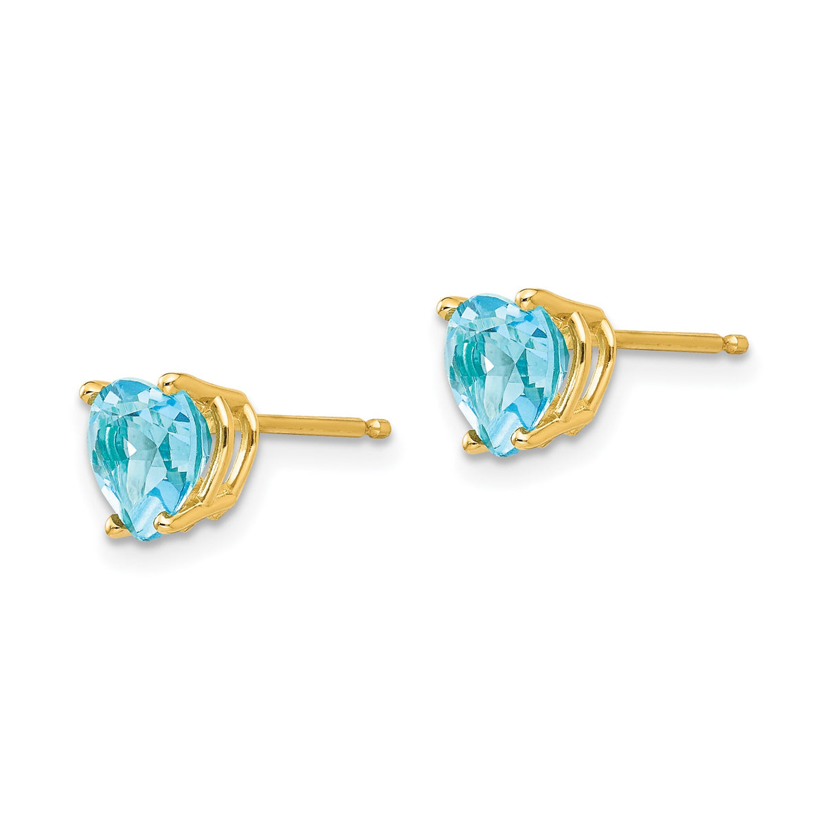 14k Yellow Gold Heart Stud Earrings with Swiss Blue Topaz, Romantic Design for Women