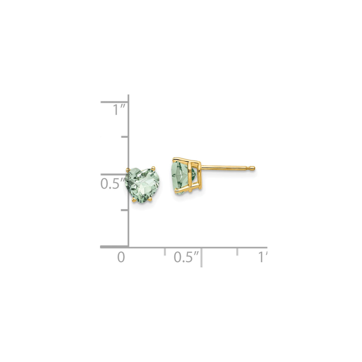 14k Yellow Gold Heart Shaped Green Quartz Stud Earrings for Women