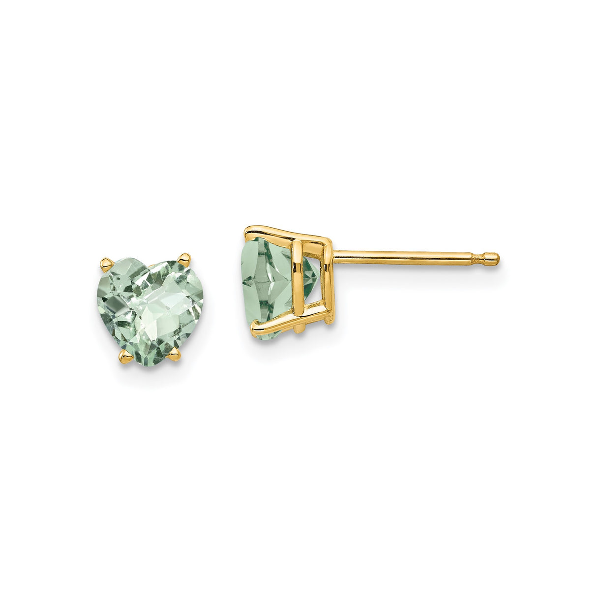 14k Yellow Gold Heart Shaped Green Quartz Stud Earrings for Women