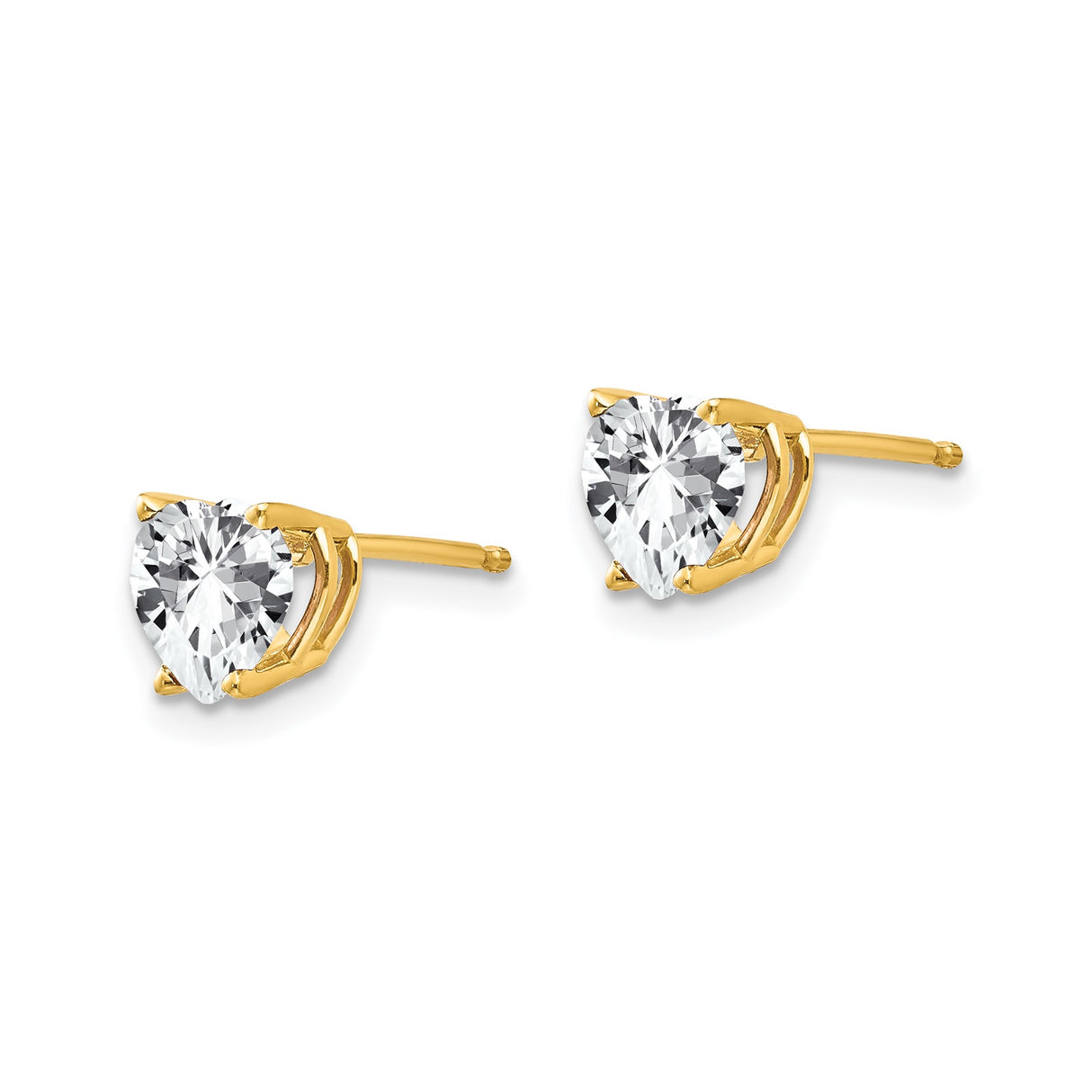 14k Yellow Gold Heart Stud Earrings with Clear Cubic Zirconia for Women