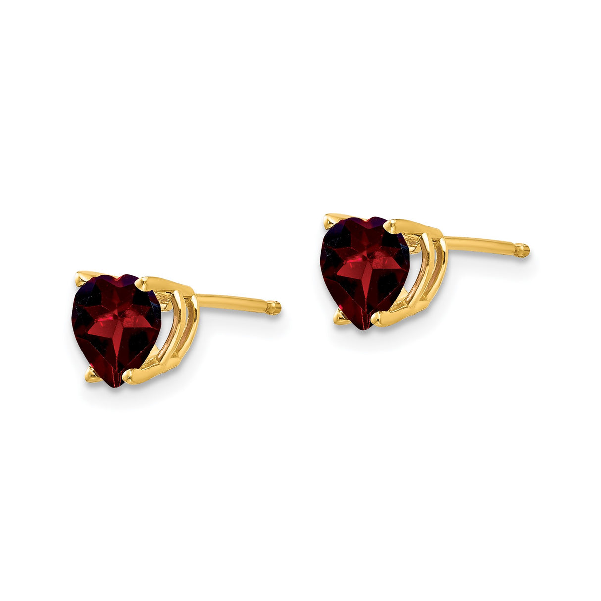 14k Yellow Gold Heart Stud Earrings with Garnet Gemstones for Women