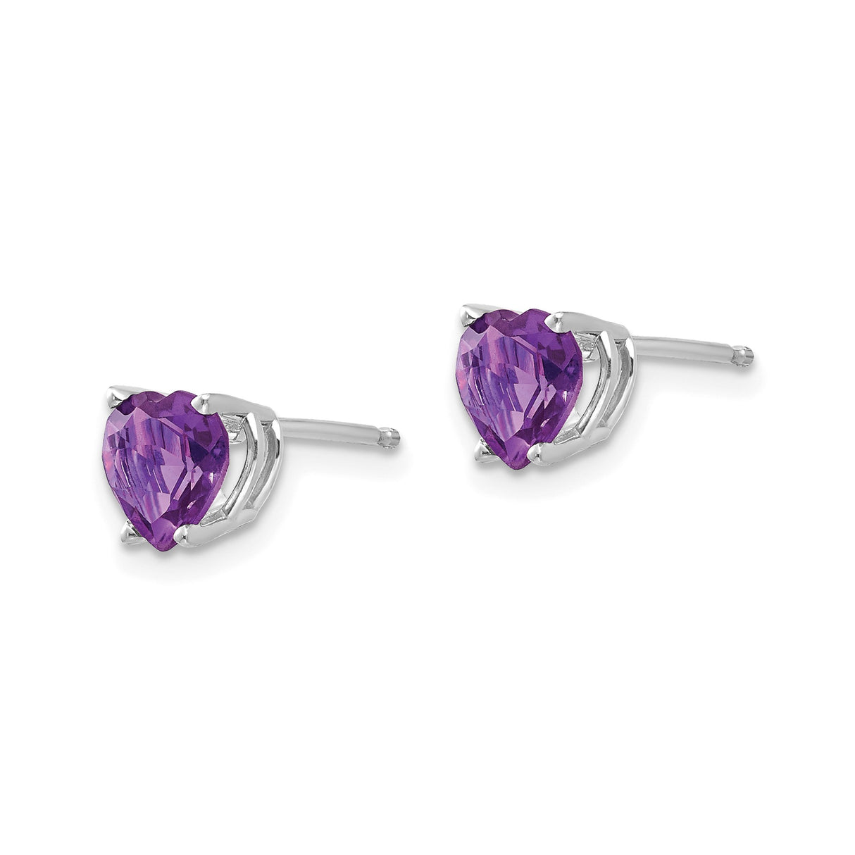 14k White Gold Heart Amethyst Stud Earrings, Romantic Dainty Jewelry for Women