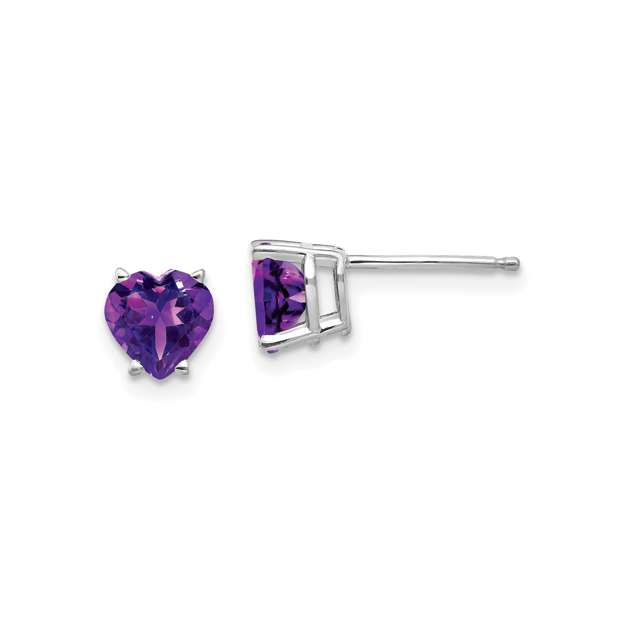 14k White Gold Heart Amethyst Stud Earrings, Romantic Dainty Jewelry for Women