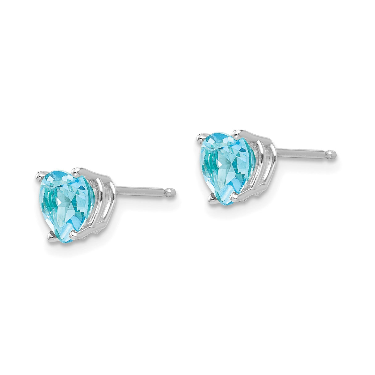 14k White Gold Heart Stud Earrings with Swiss Blue Topaz, Romantic Classic Style