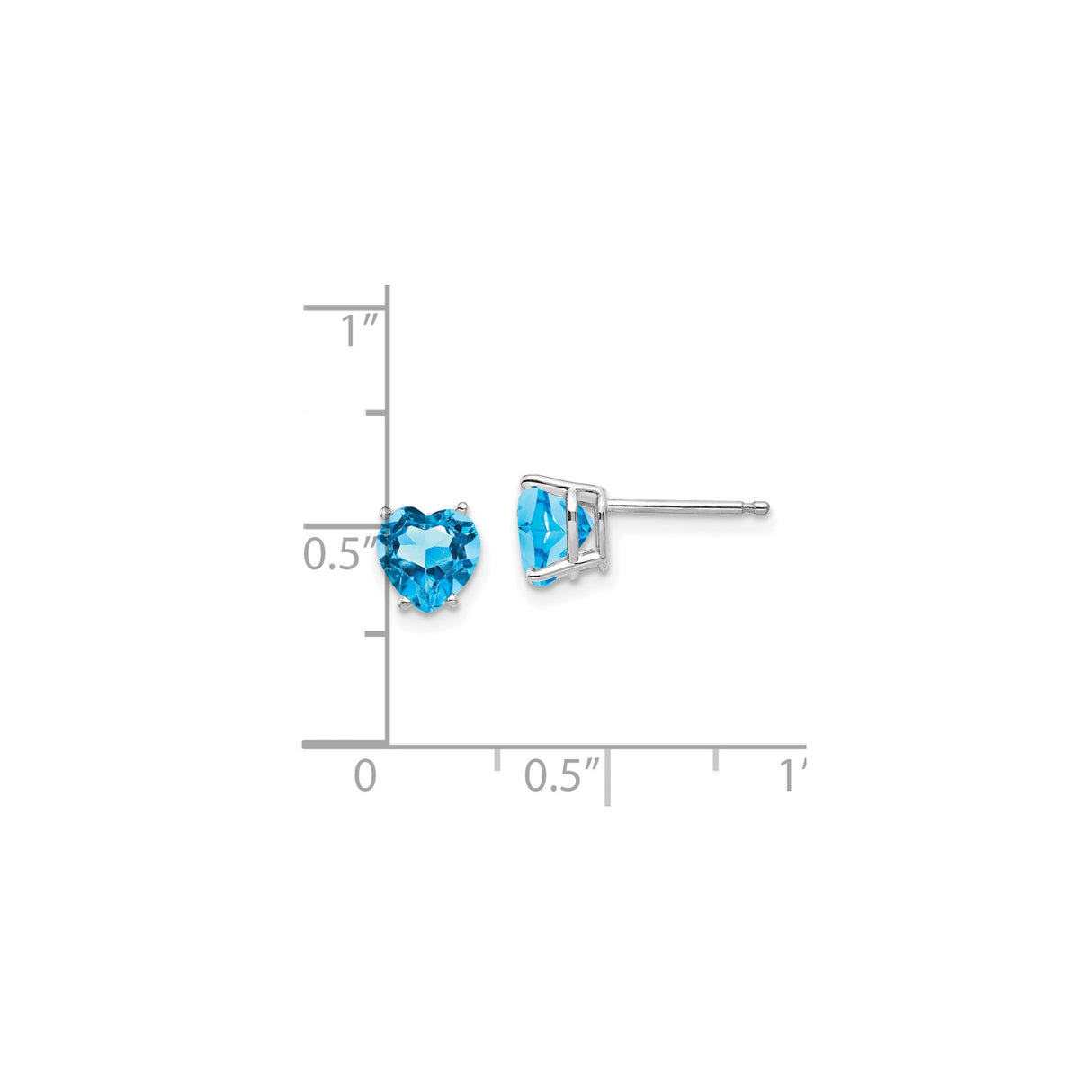 14k White Gold Heart Stud Earrings with Swiss Blue Topaz, Romantic Classic Style