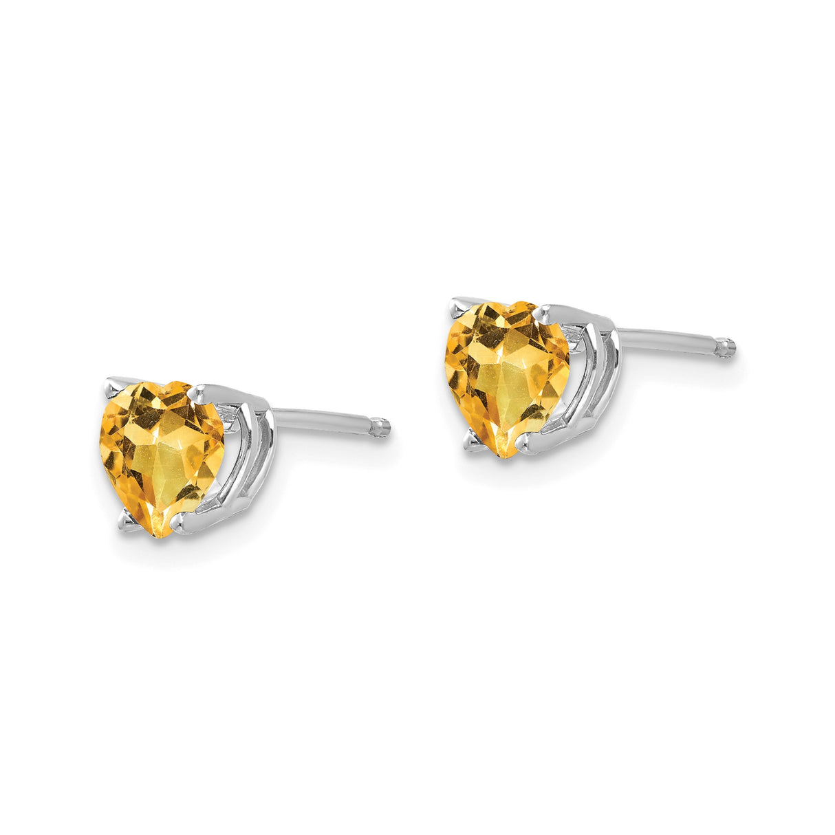 14k White Gold Heart Shaped Citrine Stud Earrings, Romantic Gemstone Design for Women