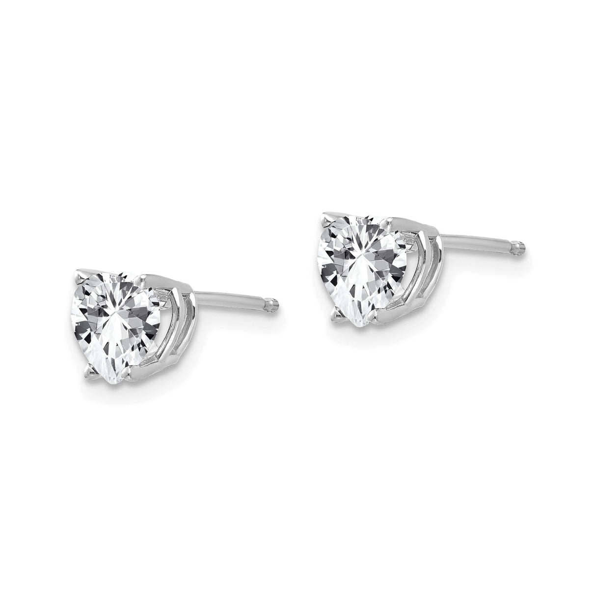 14k White Gold Heart Stud Earrings with Cubic Zirconia, Romantic Classic Design for Women