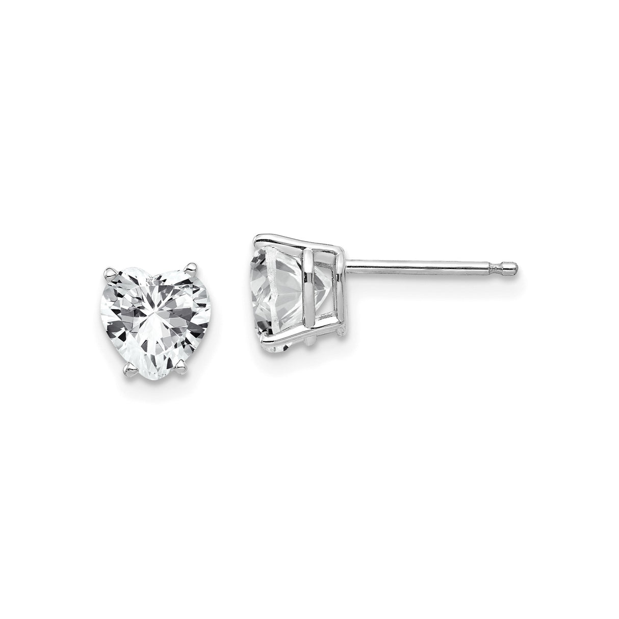 14k White Gold Heart Stud Earrings with Cubic Zirconia, Romantic Classic Design for Women
