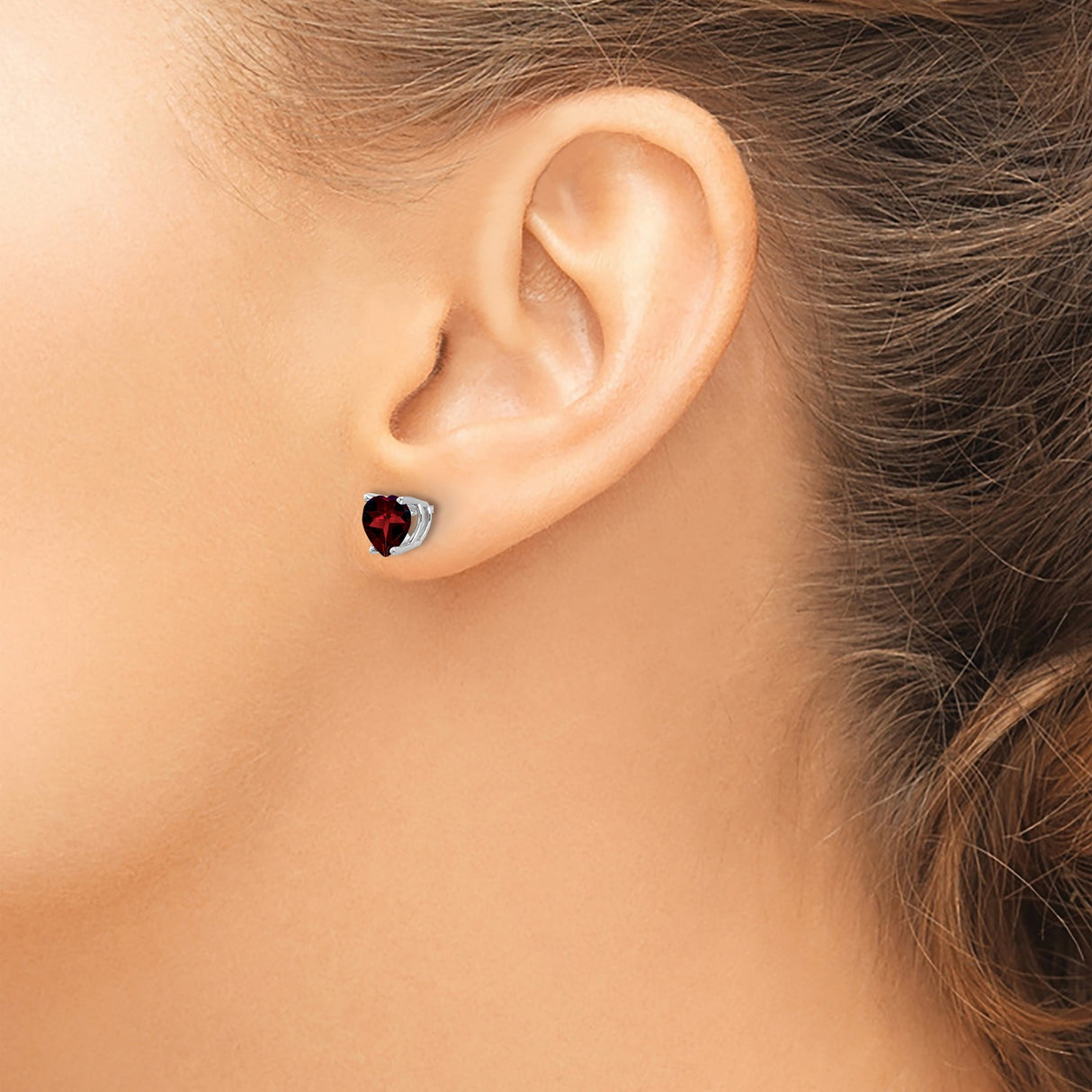 14k White Gold Heart Shaped Garnet Stud Earrings, Romantic Classic Jewelry for Women