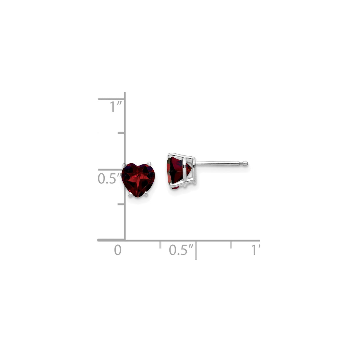 14k White Gold Heart Shaped Garnet Stud Earrings, Romantic Classic Jewelry for Women