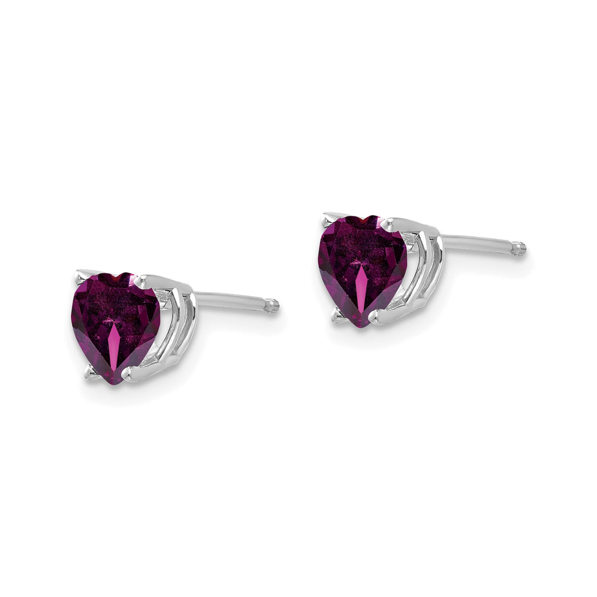 14k White Gold Heart Stud Earrings with Rhodolite Garnet, Romantic Minimalist Jewelry for Women