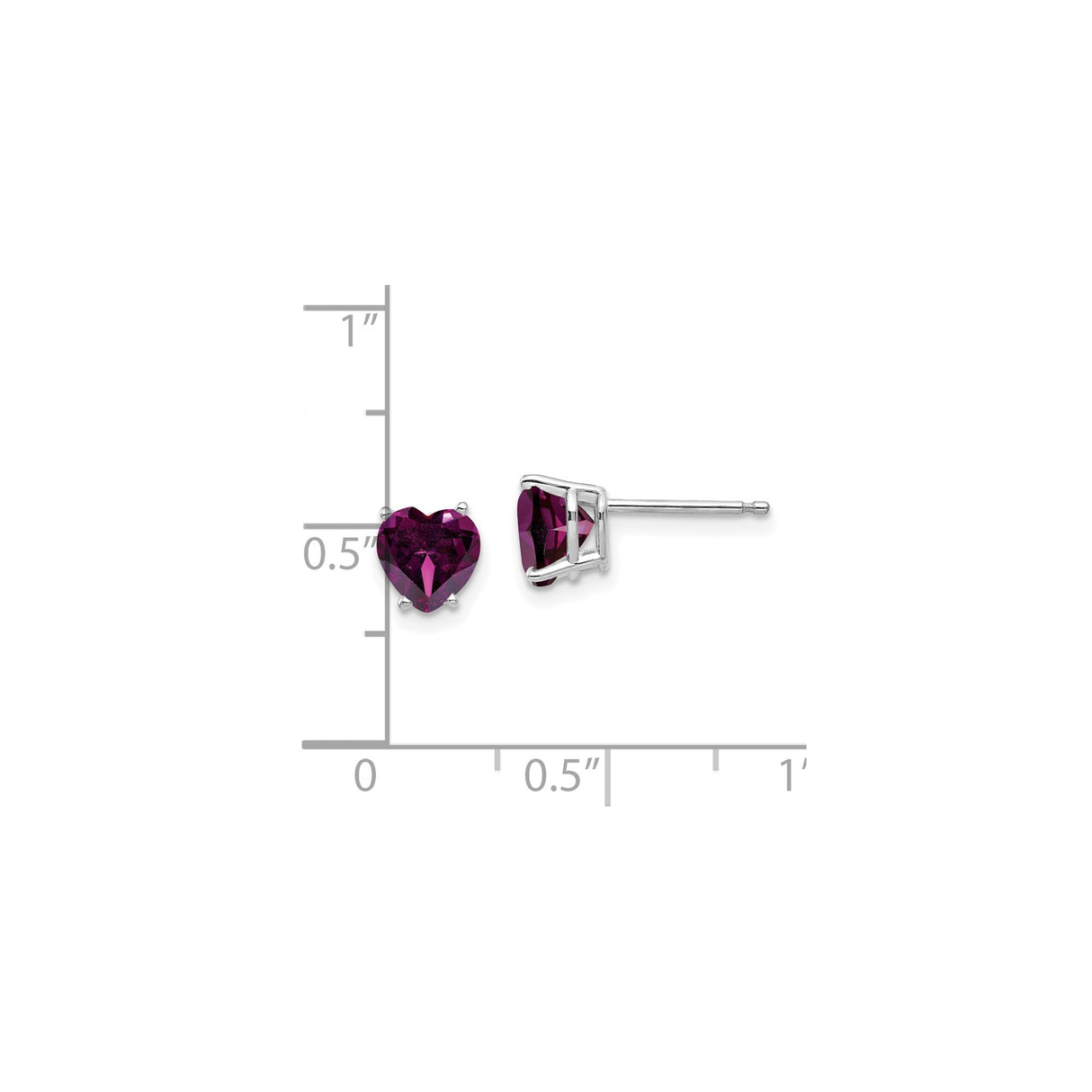 14k White Gold Heart Stud Earrings with Rhodolite Garnet, Romantic Minimalist Jewelry for Women