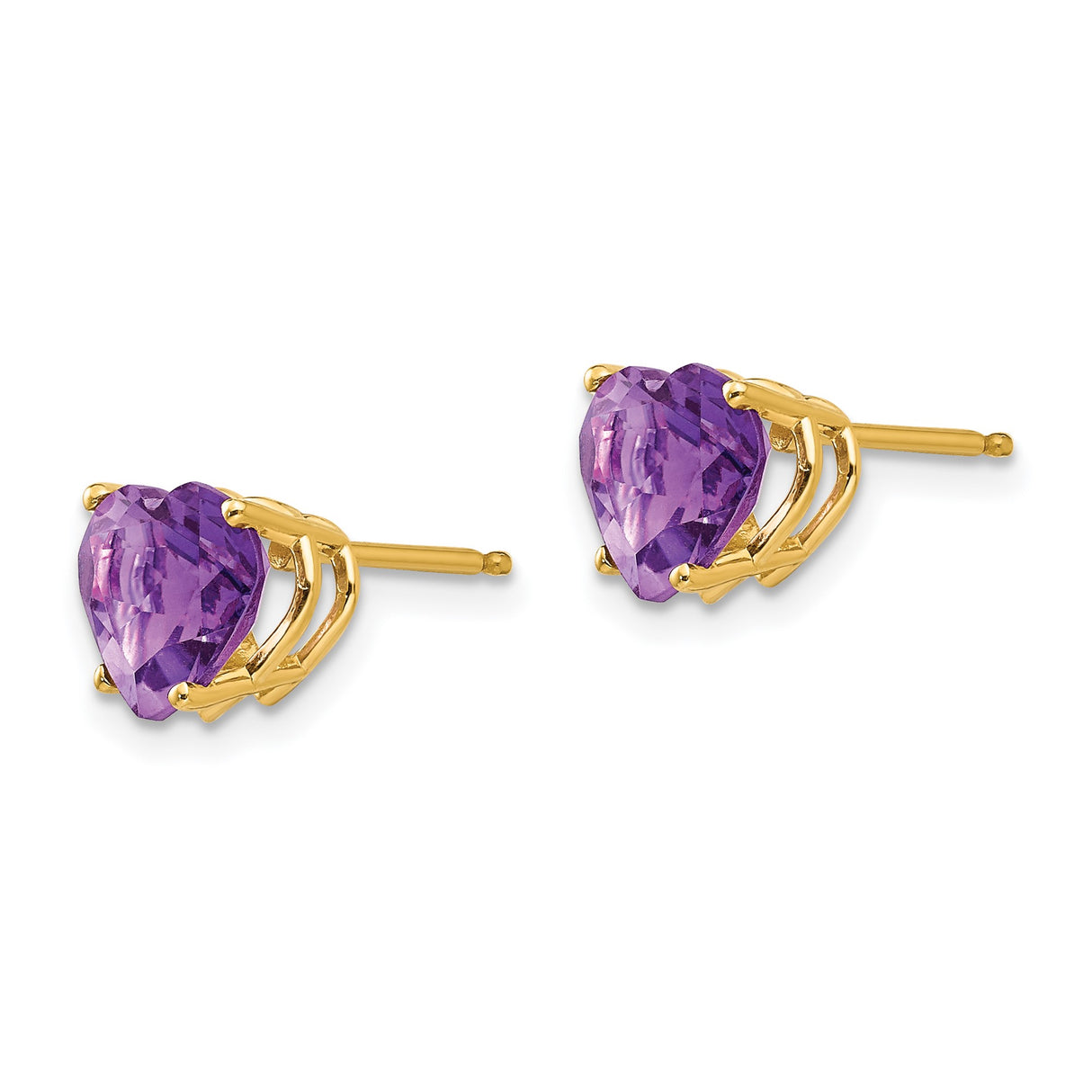 14k Yellow Gold Heart Stud Earrings with Amethyst Gemstone for Women