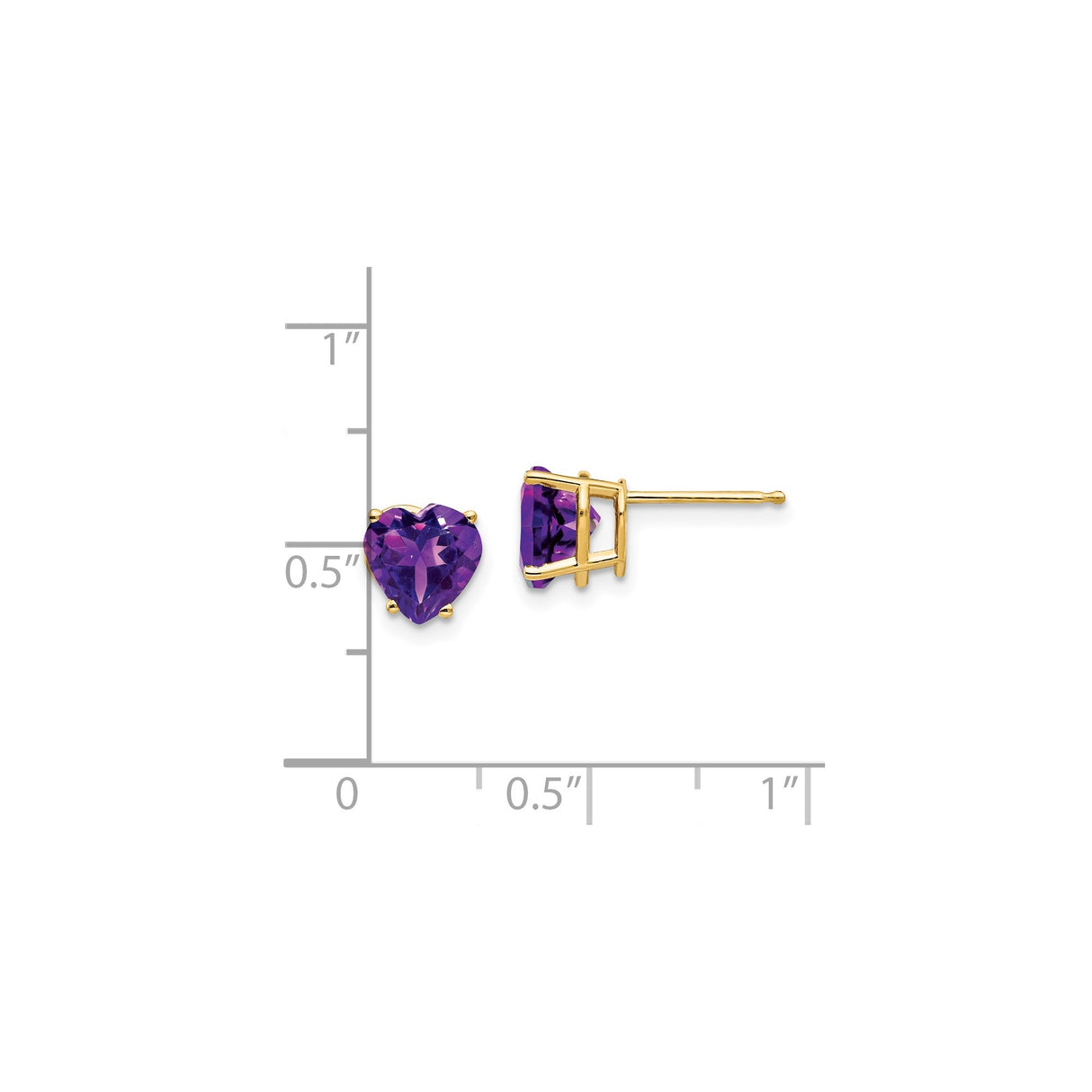 14k Yellow Gold Heart Stud Earrings with Amethyst Gemstone for Women