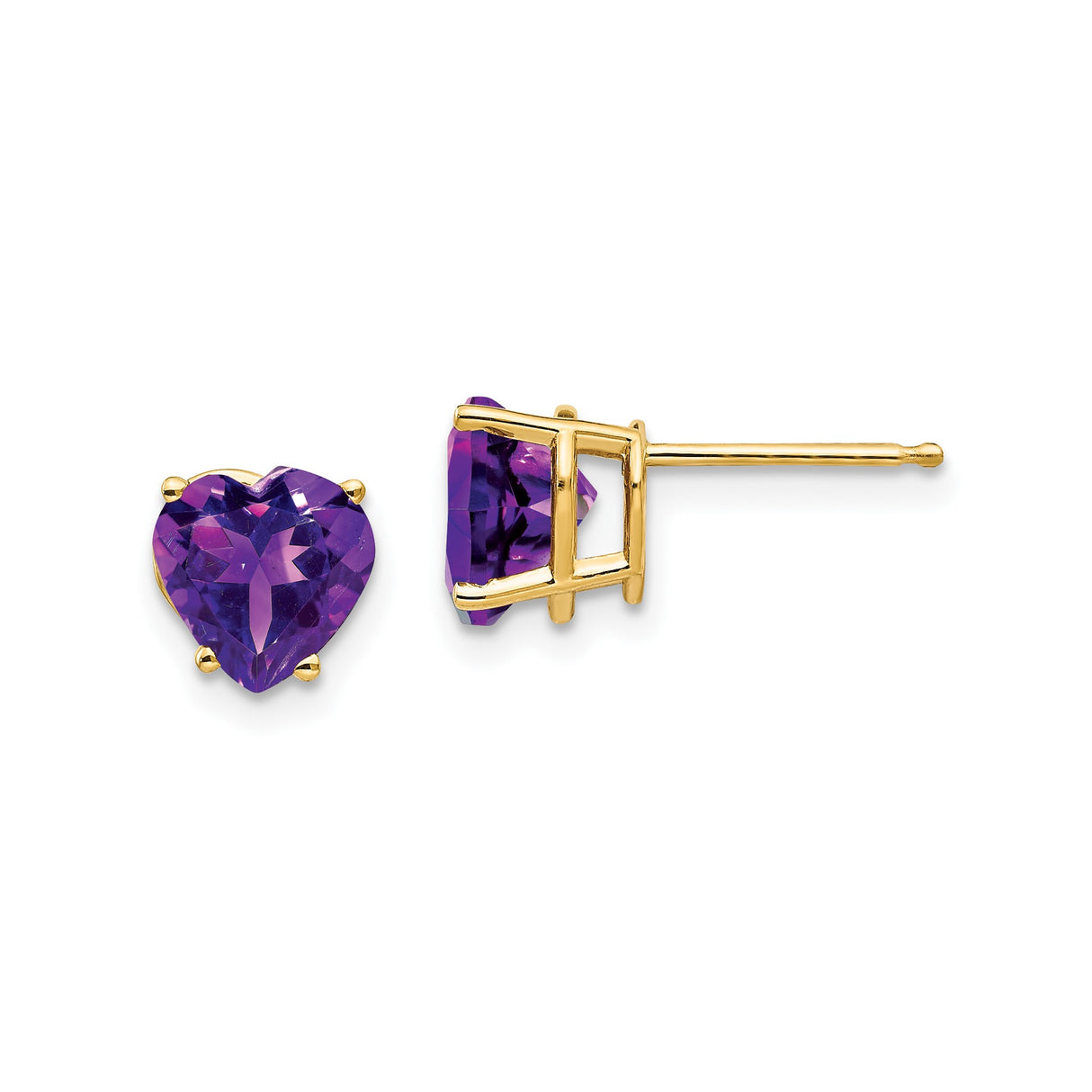 14k Yellow Gold Heart Stud Earrings with Amethyst Gemstone for Women